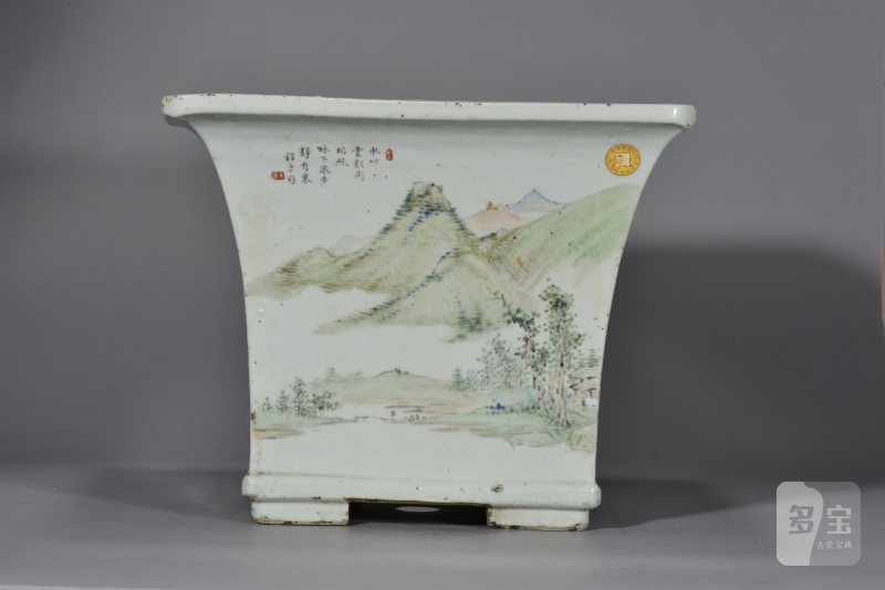 清光绪 右文山水四方大花盆 - 图8